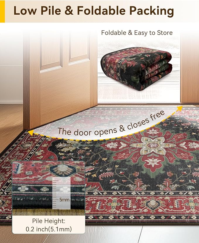 RELEANY Area Rugs 9'x12' Washable Non-Slip, Floral Vintage Distress Print - Image 4