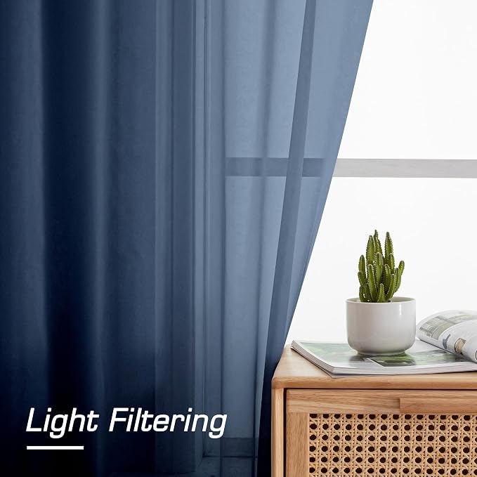 Aiyufeng Long Navy Blue Sheer Curtains 96 inches Long - Image 5