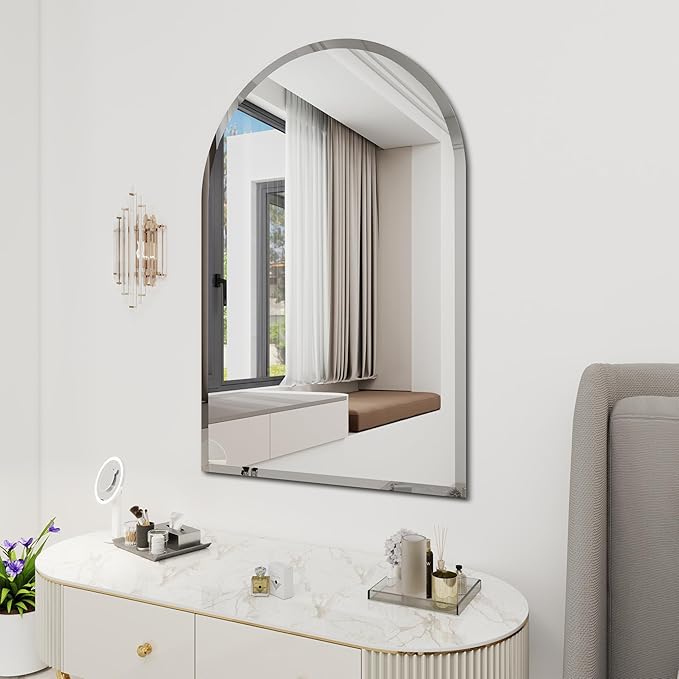Arched Bathroom Mirror, 18X26 inch Arched Frameless Mirror, Arch Wall Mirror，Frameless Mirrors for Bathroom,Beveled Bathroom Mirror.(18 * 26inch)