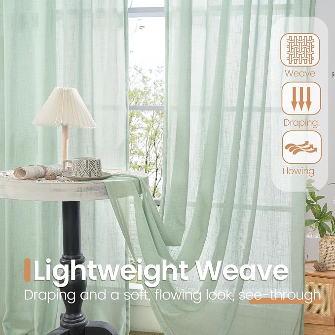 BGment Light Green Linen Curtains 45 Inch Length - Image 4