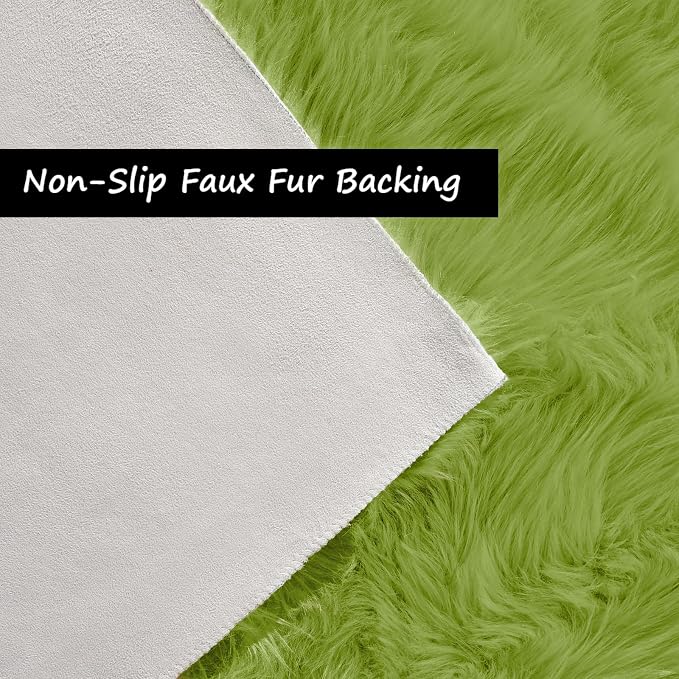 Goolela Lime Green Circle Rugs 4ft Fluffy Fuzzy Furry Rug - Image 3