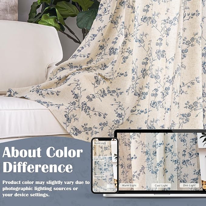 Lazzzy Floral Linen Curtains Farmhouse Extra Long Curtain - Image 6