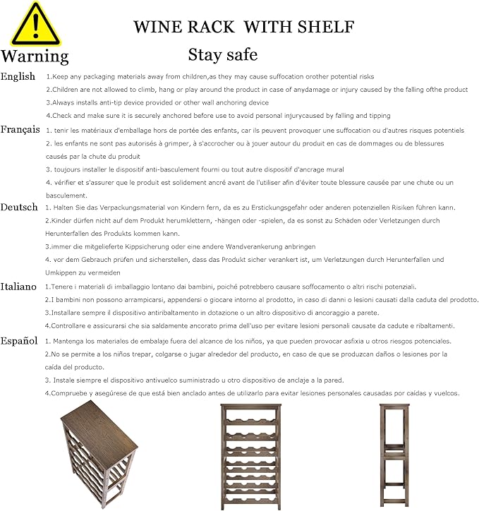 Bamboo Wine Rack, 24 Bottles Wine Display Storage Shelves with Table Top, 6 Tier Wobble-Free Floor Free Standing Table Wine Organizer, Brown