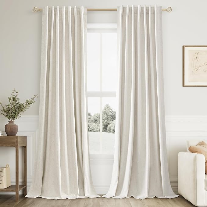 Guken Cream 100% Blackout Linen Curtains 126 Inch Length 2 Panels Set by Guken