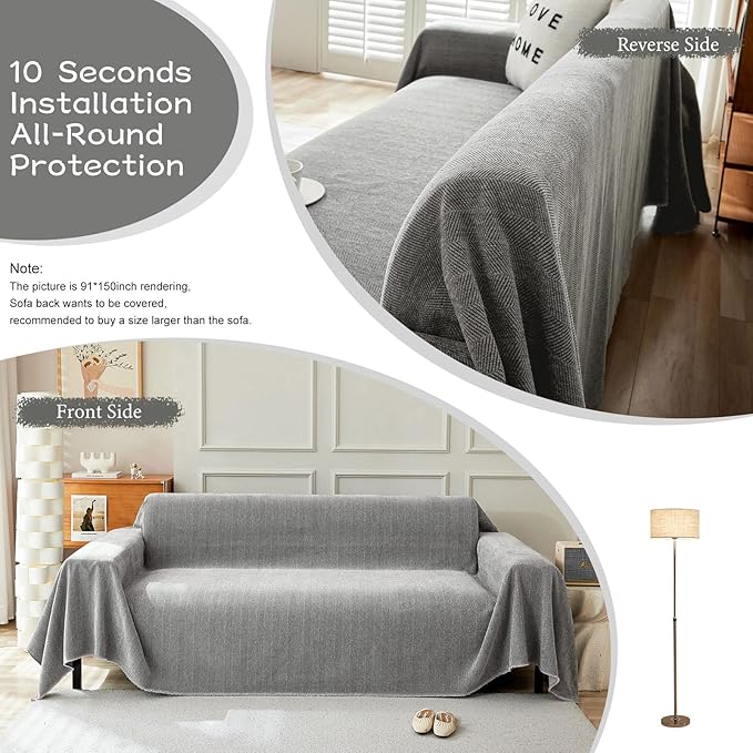 STACYPIK Chenille Sofa Cover for Dogs, Washable Dark Gray Couch Cover for Pets, Non Slip Couch Covers for L Shape, Furniture Protector for 3 Cushion Couch with Tassels,Sofa Throw Blankets-71X150IN