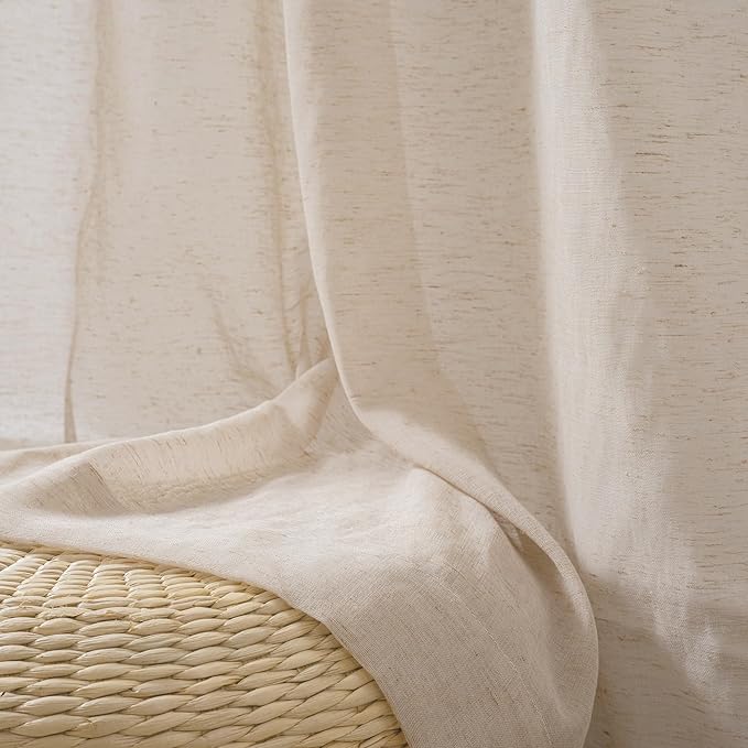 FMFUNCTEX Linen Sheer Curtains for Bedroom, Taupe Curtains 96 inches Long for - Image 3