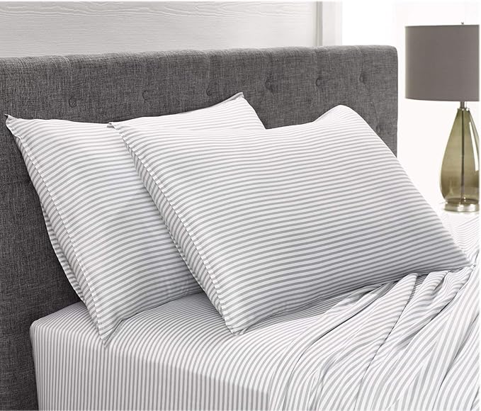 Queen Sheets by Pure Bamboo, Genuine 100% Organic Viscose Derived from Bamboo Bed Sheet Set, Luxuriously Soft & Cooling, Double Stitching, Lifetime Quality Promise (Queen, Stripes)