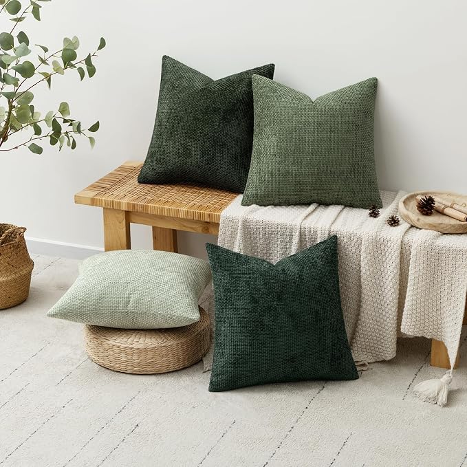 MIULEE Pack of 4 Couch Throw Pillow Covers 16x16 Inch Green Soft Decorative - Image 4