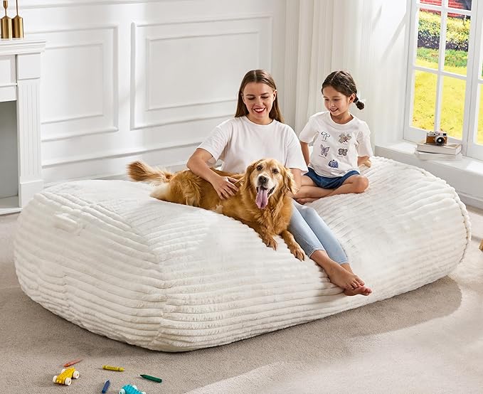 Hobestluk 6FT Bean Bag Chairs Adult Bean Bag with Portable Handle Comfy Large Bean Bag Lounge Chair with Removable Cover for Living Room Bedroom (Stripe White, 6FT)