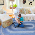 Homespice Denim Jute Blue Braided Rugs 5x8' Oval for Living Room, Bedroom Rug and Dining Room. Pet Friendly. Decor Styles- Farmhouse Rug, Rustic, Vintage, Cottage, Primitive, Country, Boho Rug