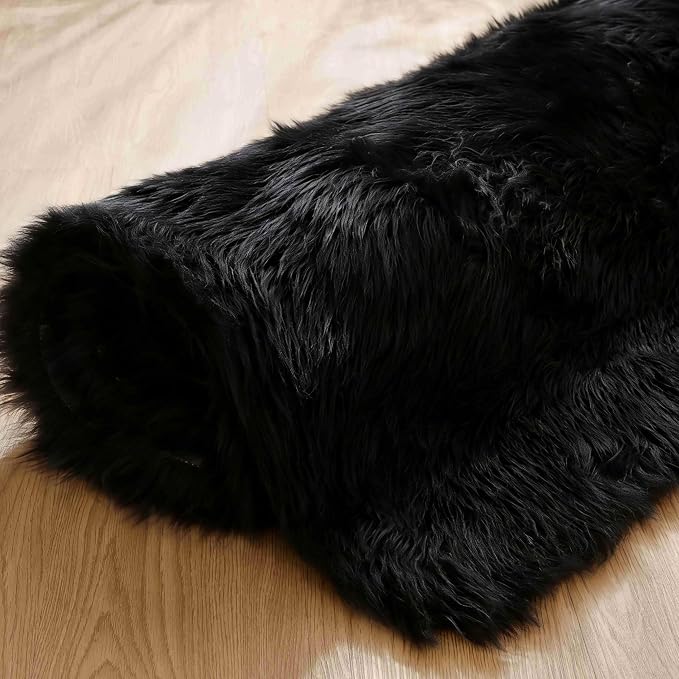 Goolela Black Area Rug 6x9 Fluffy Fuzzy Furry Shag Faux Sheepskin Fur Rug - Image 8
