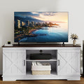 DWVO Farmhouse TV Stands for Living Room, Entertainment Center with Storage, TV Stand for 65 Inch TV with Double Barn Doors & Storage Cabinets, Rustic TV Cabinet Media Console, Espresso & Grey White