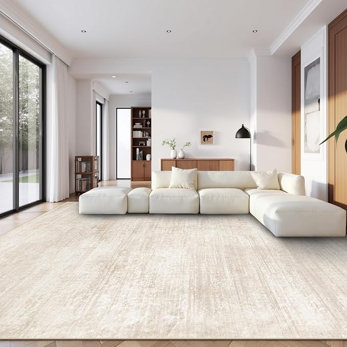 Area Rugs 10x14 Living Room: Washable Rug Modern Abstract Neutral Soft Non-Slip by pmtsns