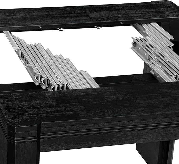X02MZ-2C6-50 - 6-pc Dining Table Set a Kitchen Table with a coffee Table and 2 wooden Benches and 2 Dark Gotham Grey Linen Fabric Chairs, 39x120 Inch, Wire Brushed Black