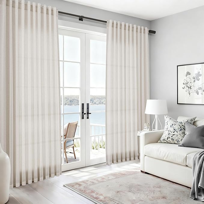 Nanspring Pearl White Linen Curtains 63 Inch Length - Image 6
