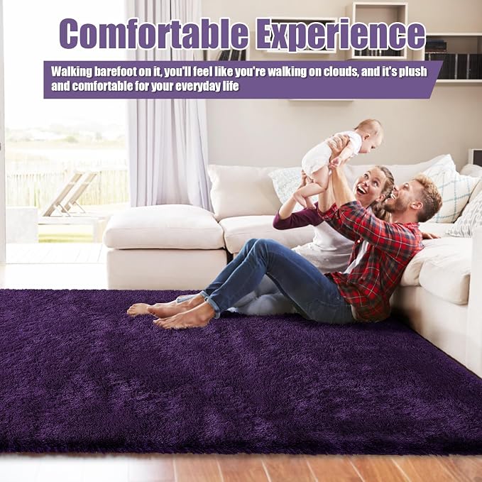 9x12 Fluffy Area Rugs for Living Room, Large Purple Fuzzy Shag Area Rug for - Image 5