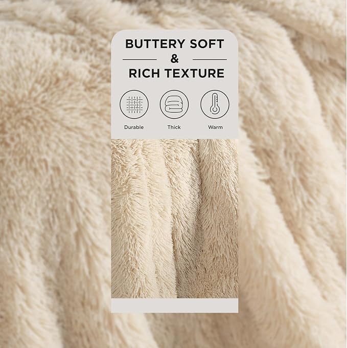 Bedsure GentleSoft Fuzzy Sherpa Faux Fur Blanket Beige Cozy Gifts - Image 2