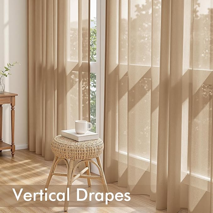 MIULEE Brown Sheer Curtains 96 Inches Long, 4 Panels Set, Rod Pocket Voile - Image 5