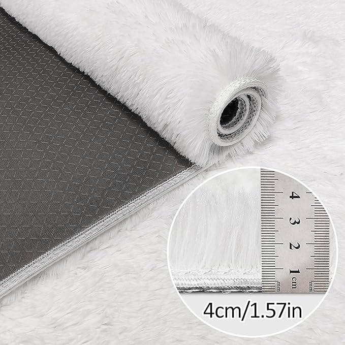 White Rug for Bedroom 4x6ft Fluffy Area Rug Mat Bedside Throw Rug for Living - Image 5