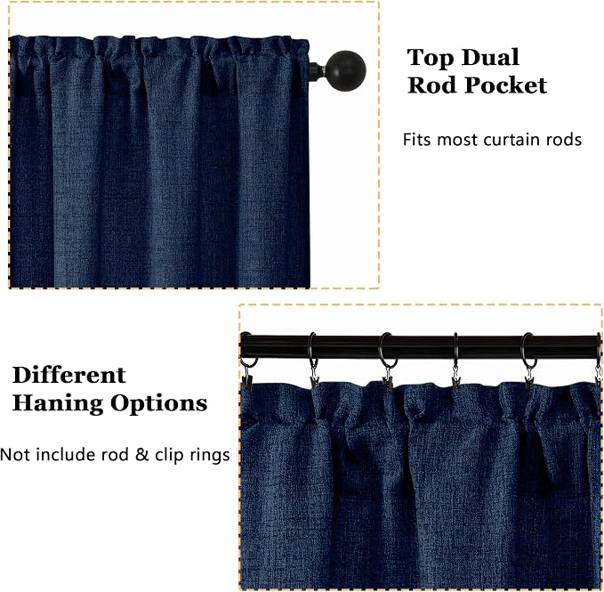 OWENIE Navy Blue Valances for Windows 1 Pcs 18 Inch Length, Light Filtering - Image 5