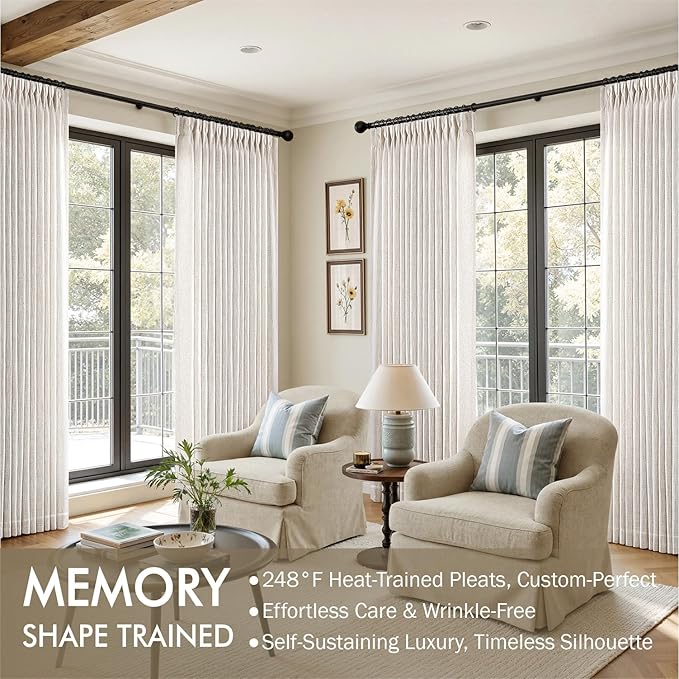 MIULEE Pinch Pleated Thick Linen Curtains 92 Inches Long 2 Panels - Image 2