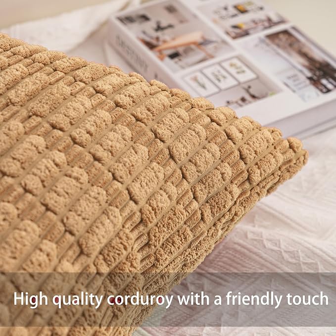 Pack of 2 Corduroy Decorative Throw Pillow Covers 26x26 InchSoft Striped Pillow - Image 2