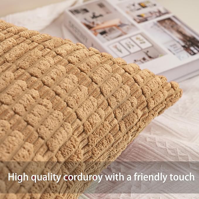 Pack of 2 Corduroy Decorative Throw Pillow Covers 22x22 Inch Soft Striped - Image 2