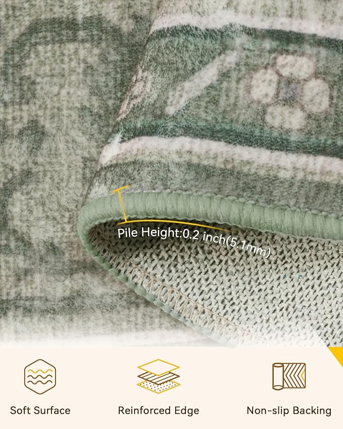Area Rugs 10'x12' Washable Non-Slip, Floral Vintage Distress Print Pattern - Image 4