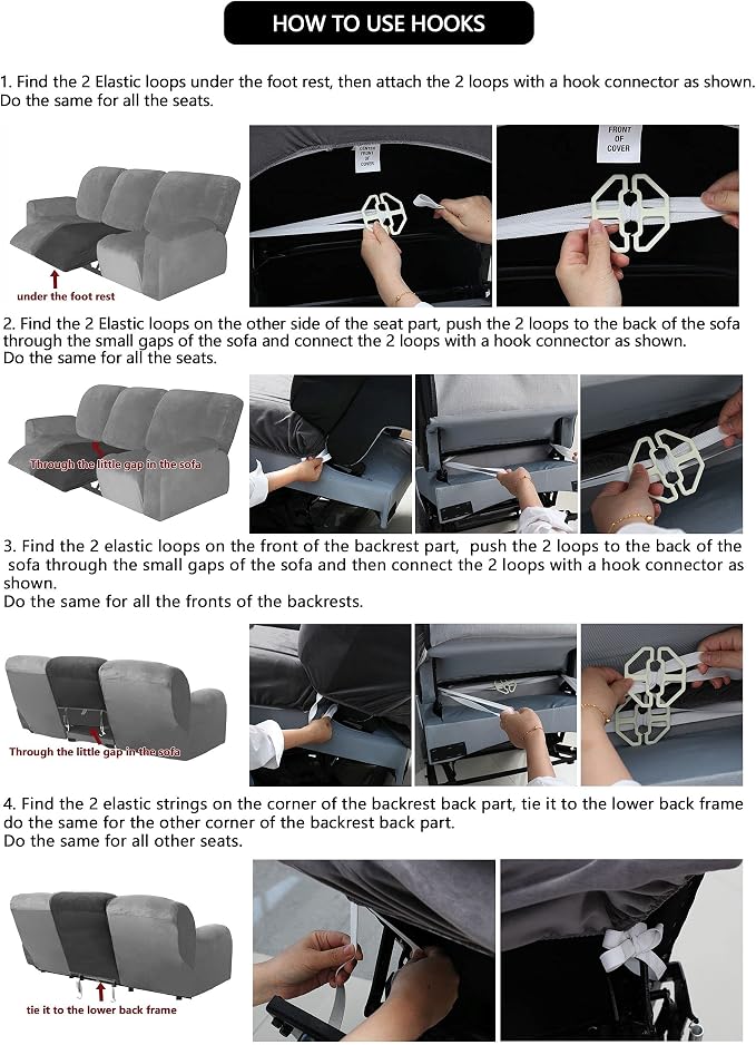ULTICOR Reclining Love Seat Sofa Cover, 48-65'' L, Velvet Stretch - Image 7