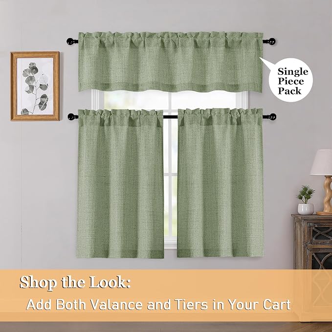 OWENIE Sage Green Valances for Windows 1 Pcs, Light Filtering Textured - Image 6