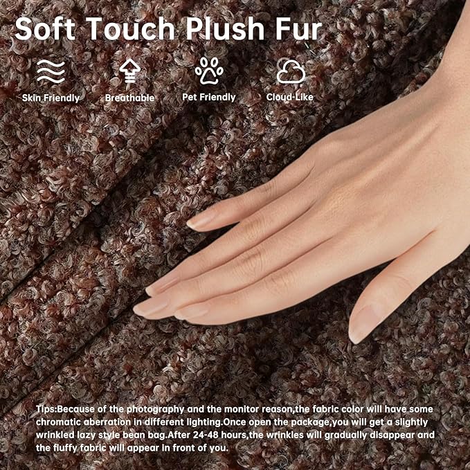 Bean Bag Chairs for Adults, BeanBag Reading Chair Memory Foam Couch 3-Seater, Floor Chair Soft Teddy Material, Comfy Reading Nook Chairs for Bedroom Living Room Office (Coffee)