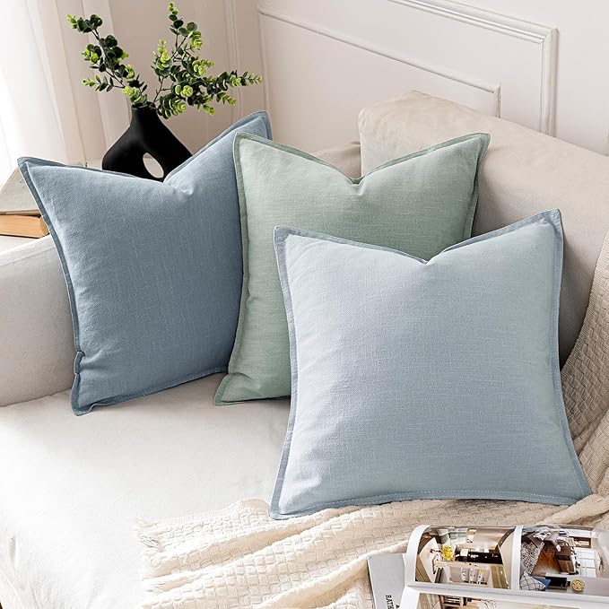 MIULEE Decorative Linen Pillow Covers 20x20 Inch Blue Grey ​Boho Farmhouse​ - Image 2