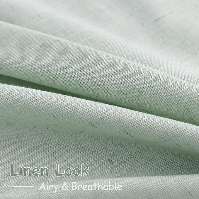 Nanspring Aqua Green Linen Curtains 102 Inches Long Rod Pocket Back Tab Drapes - Image 5
