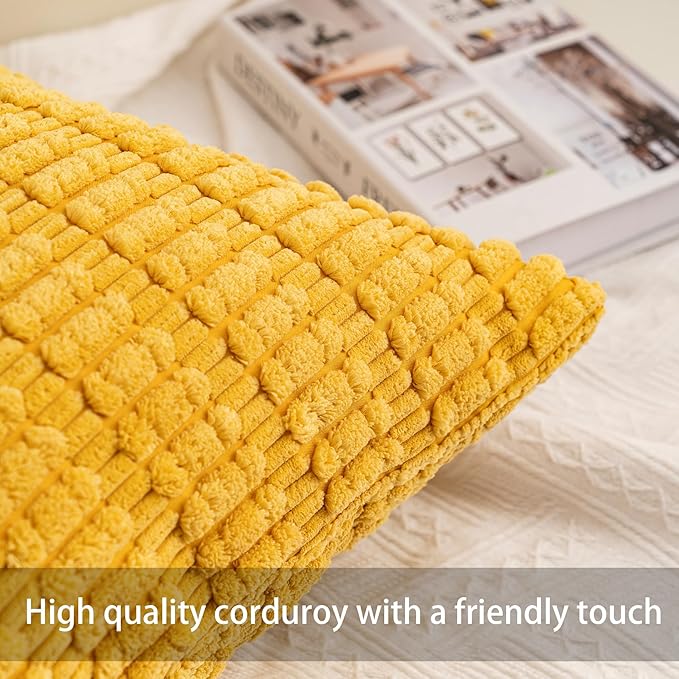 Pack of 2 Corduroy Decorative Throw Pillow Covers 12x20 InchSoft Boho Striped - Image 3