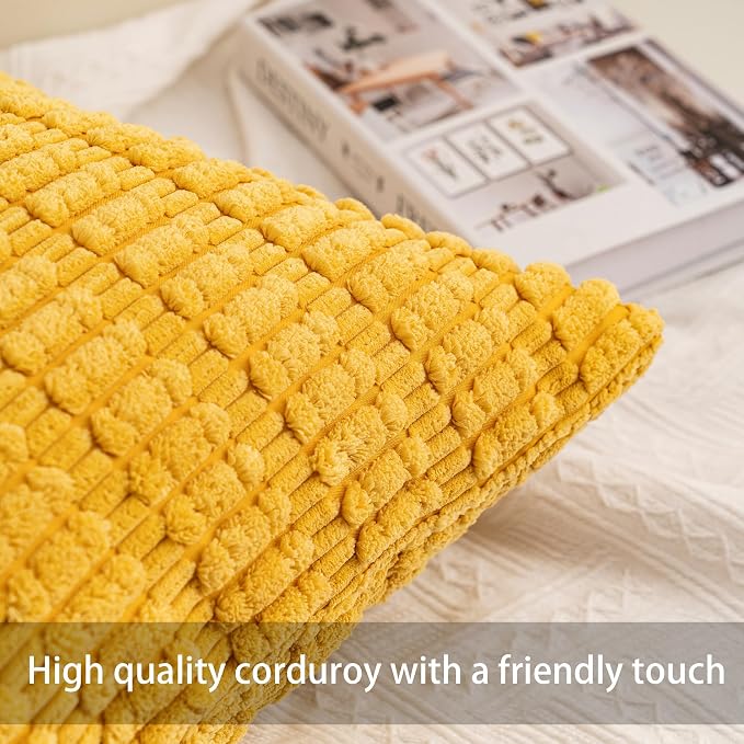 Pack of 2 Corduroy Decorative Throw Pillow Covers 22x22 Inch Soft Striped - Image 2