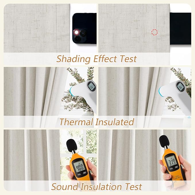 Guken 102 Inches Extra Long Boho 100% Blackout Linen Curtains 2 Panels Set - Image 5