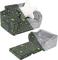 Star Glow in The Dark Toddler Couch, 2-in-1 Toddler Soft Couch Fold Out with Star Pillow, Convertible Sofa to Lounger for Girls and Boys, 1-Seat