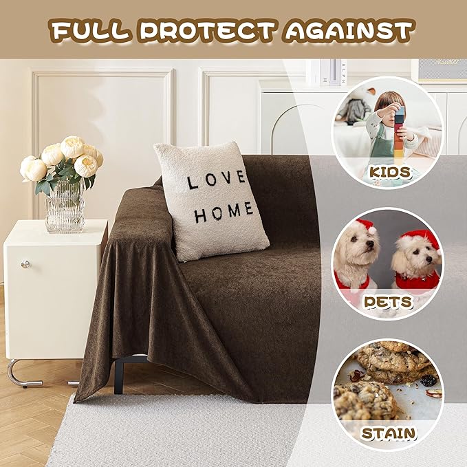 MYSKY HOME Sectional Couch, Covers Couch Cover 2 Cushion Sofa, Couch Covers for Sofa, Dog Couch Protector, L Shape Cover Sofa Slipcovers Washable Furniture Covers for Pets, 71" x 118", Dark Brown
