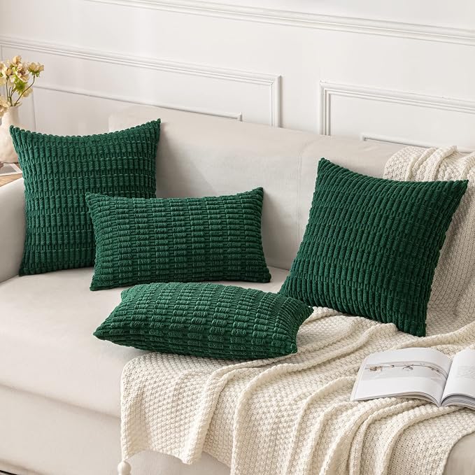 MIULEE Pack of 2 Dark Green Corduroy Decorative Pillow Covers 20x20 Inch Soft - Image 2
