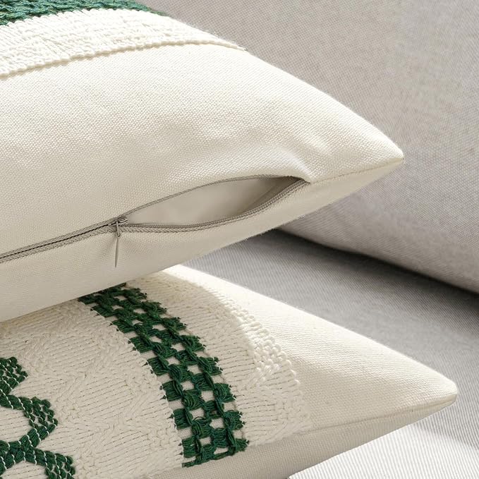 MIULEE Set of 2 Dark Green Boho Christmas Decorative Lumbar Pillow Covers 12x20 - Image 5