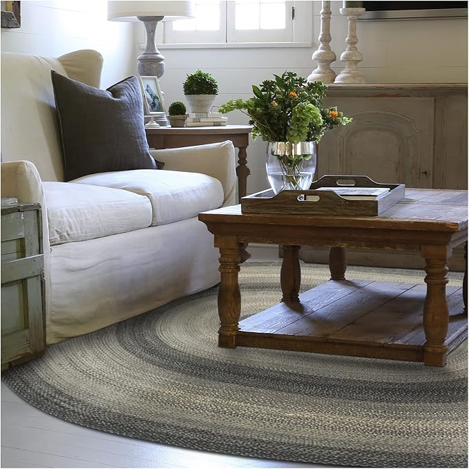 Flint Hill Oval Area Rugs 4x6' - Large Braided Jute Entryway Rug for Primitive Decor