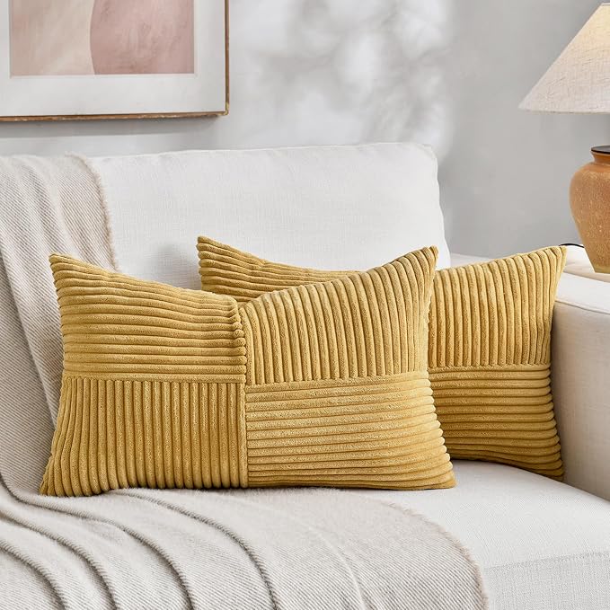 Fancy Homi 2 Packs Mustard Yellow Lumbar Decorative Throw Pillow Covers 12x20 by Fancy+Homi