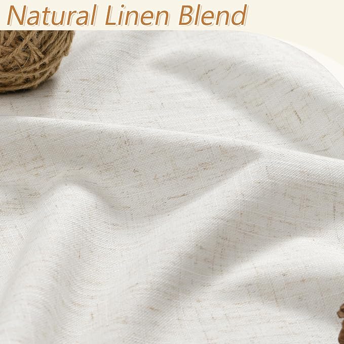 Beige White 100% Blackout Linen Curtains 100 Inch Length 2 Panels Set - Image 3