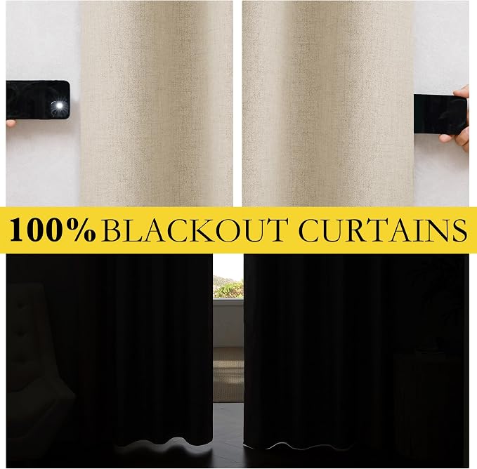 NICETOWN Cream 100% Blackout Linen Curtains 45 inch Long Burg - Image 4