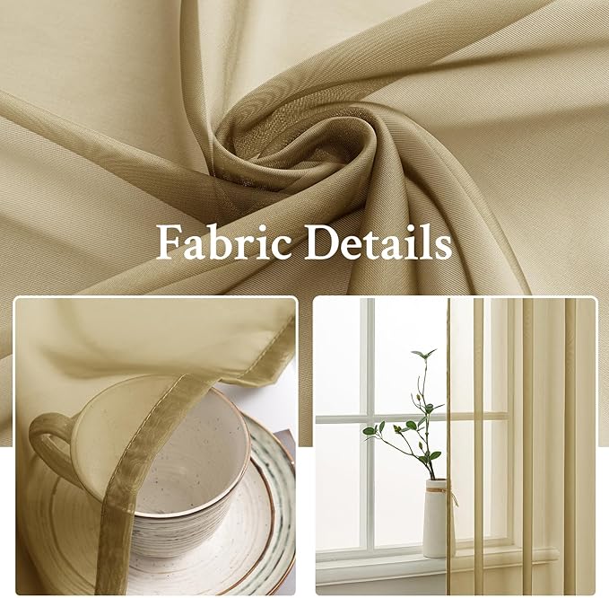 MIULEE Dark Gold Sheer Curtains 84 Inches Long 2 Panels, Light Filtering Voile - Image 3