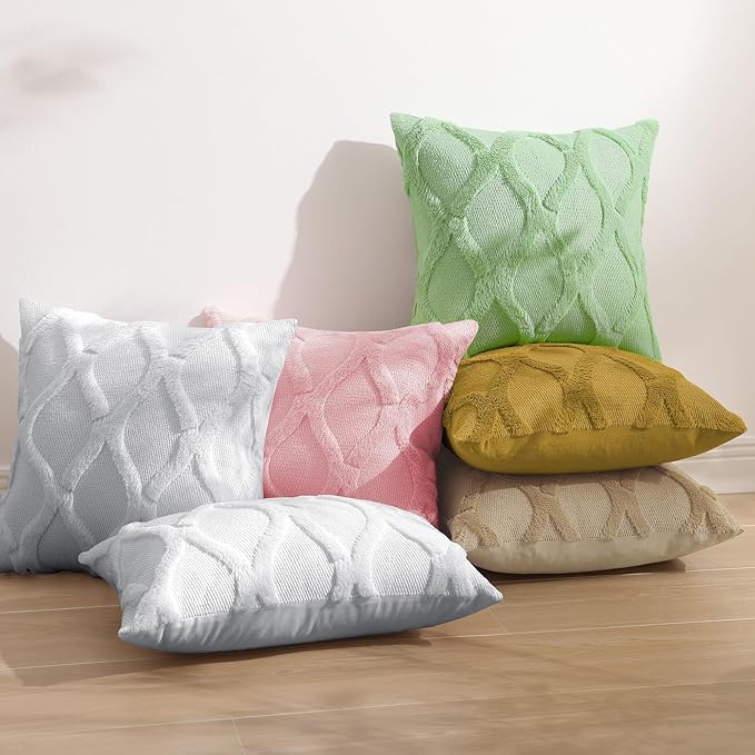decorUhome Throw Pillow Covers 12x20 Inch Set of 2, Soft Plush Faux Fur Wool Lumbar Khaki Couch Pillow Covers, Decorative Neutral Pillow Cases for Bed Sofa Living Room Home Decor