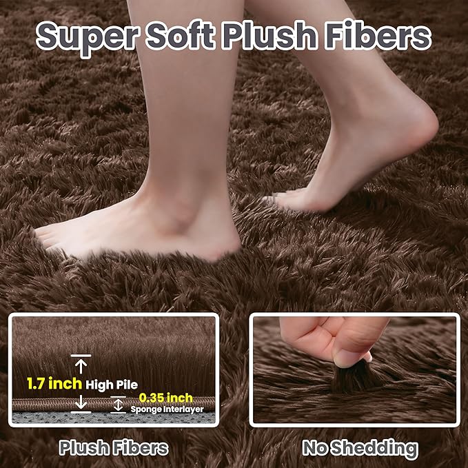 8x10 Area Rugs for Living Room Rug: Soft Fluffy Shag Brown Rugs for Bedroom - Image 5