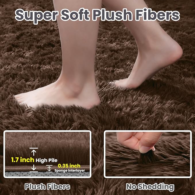 4x6 Area Rugs for Living Room Rug: Soft Fluffy Shag Brown Rugs for Bedroom - Image 5
