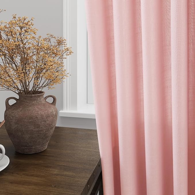 Nanspring Pink Linen Curtains 108 Inches Long - Image 4
