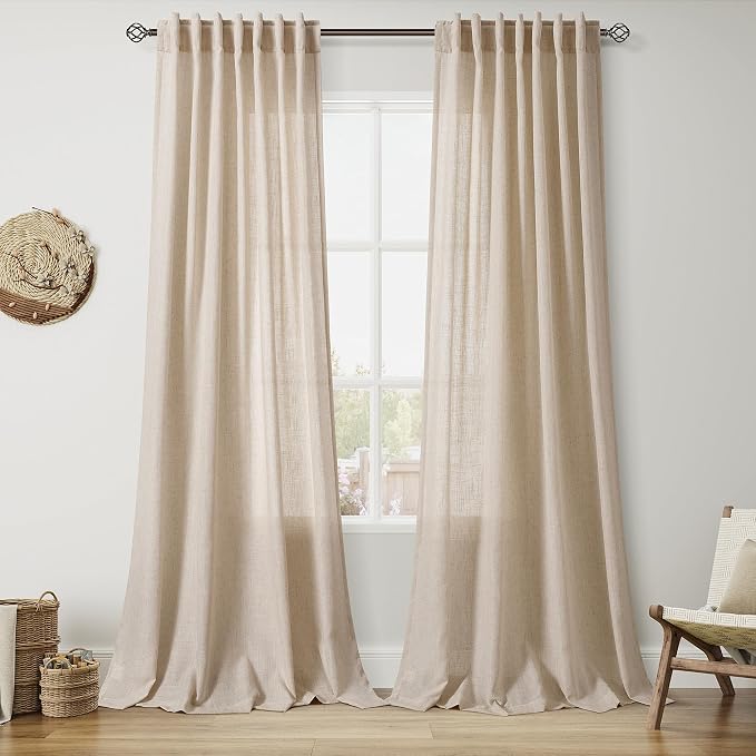 Nanspring Grey Flax Curtains 90 Inch Length 2 Panels Set by Nanspring